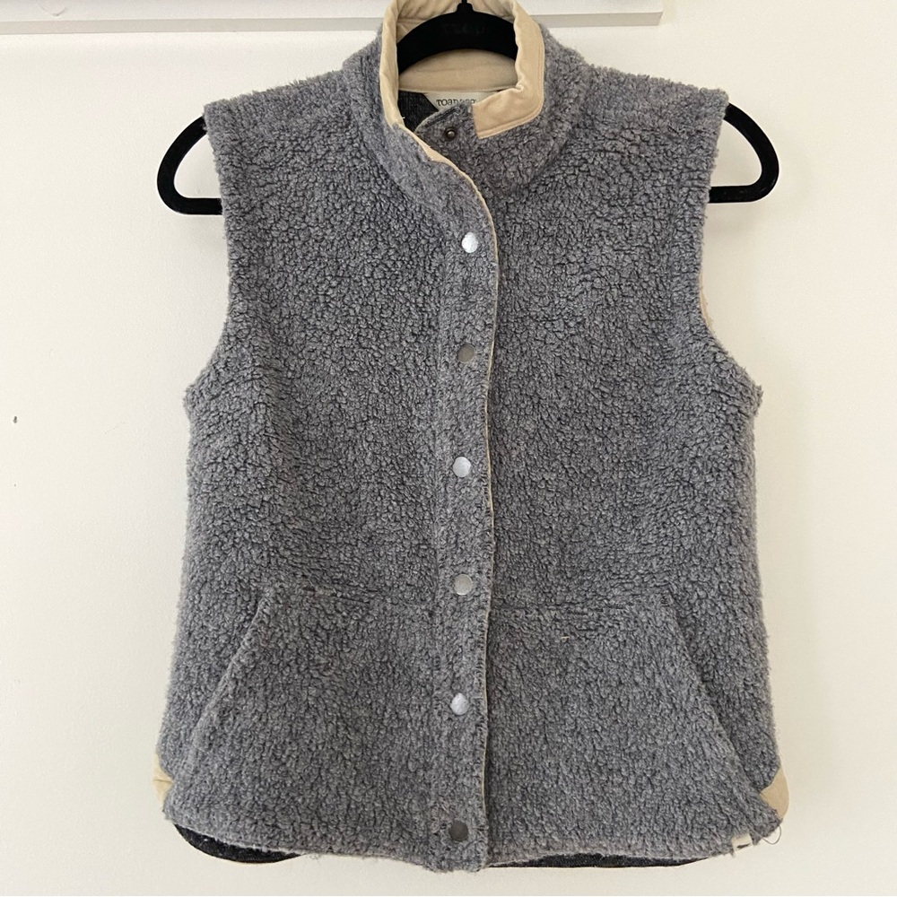 Toad & Co Sheridan Sherpa Vest Size XS Gray Wool Blend Corduroy Trim Gorpcore